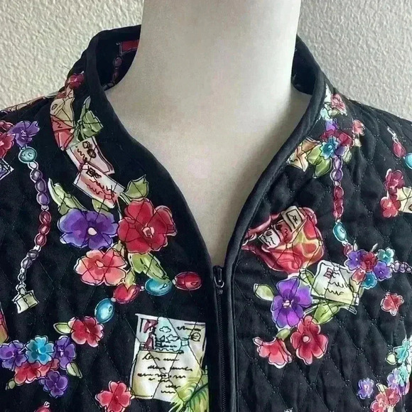 Vintage‎ Quilted Black Jacket Coat Women’s 2X Multicolor Pockets - Picture 6 of 10